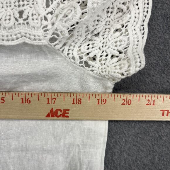 J.Crew Blouse Womens 4 White Linen Lace Short Sleeve Crochet‎ Summer Boho Top - Picture 9 of 16